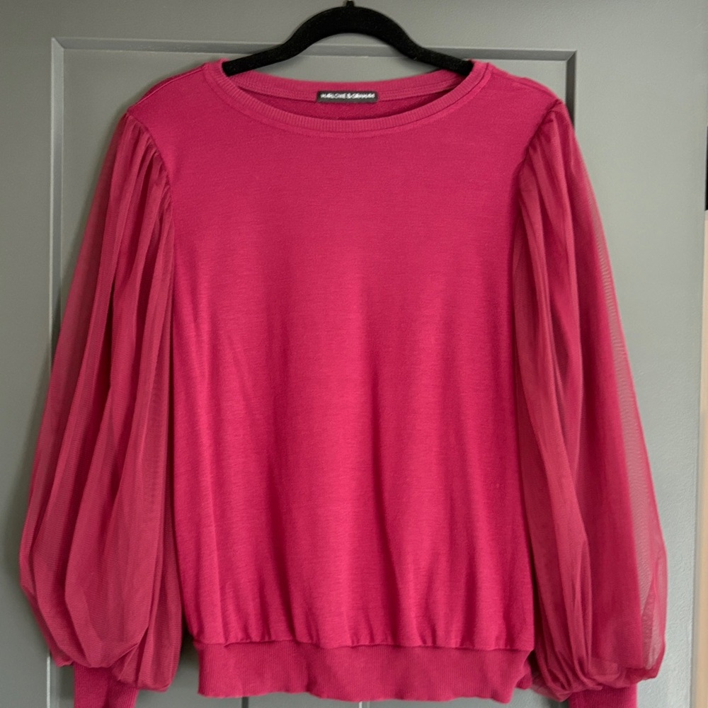 Harlowe & Graham maroon colored Blouse with Sheer Sleeves
